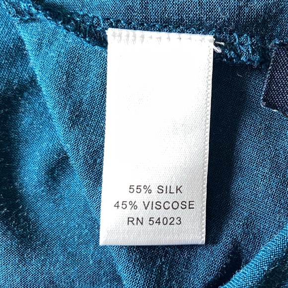 Banana Republic Women's Blue Green Silk V-Neck Ruched Short Sleeve Top Size L - Picture 7 of 9